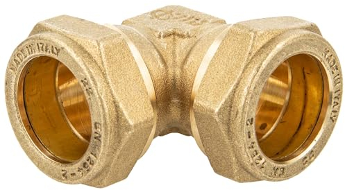 tecuro Messing-Klemmringverbinder, Winkel 90°, 22 x 22 mm, metallisch dichtend, DVGW W 534 geprüft, geeignet für Solar