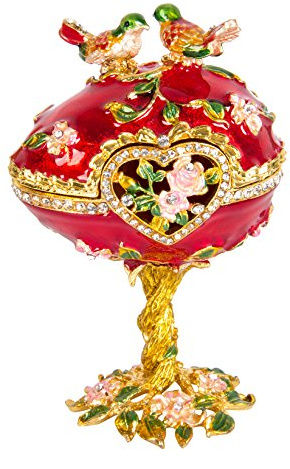 QIFU-Hand Painted Enameled Easter Egg Style Decorative Hinged Jewelry Trinket Box Unique Gift for Family