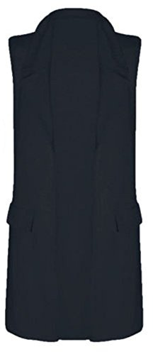 REAL LIFE FASHION LTD Kvinnor lång dammjacka damer väst smart blazer långa ärmar bälte dammjacka ärmlös ficka väst enkel vinterkläder blazer kappa, Svart, 38-40