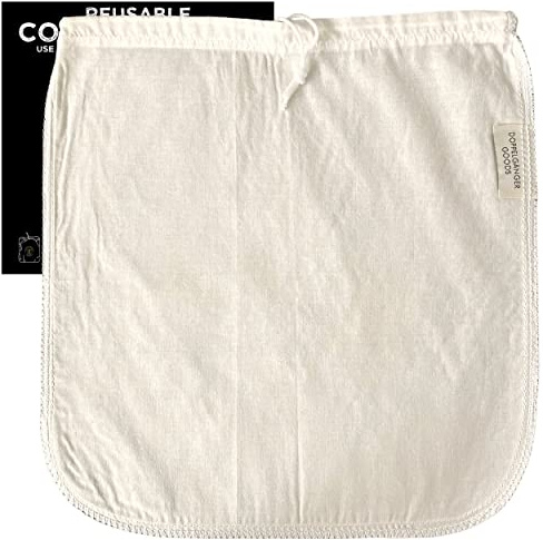 Doppelgänger Waren Bio Baumwolle Kalte Brew Kaffee Filter Tasche – Designed in Kalifornien für Kaffee – Extra Große 30,5 cm X12 Wiederverwendbar Tasche mit EasyOpen Kordelzug Elfenbeinfarben