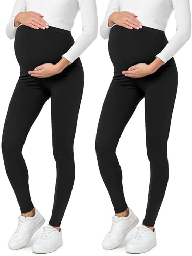 Be Mammy Lange Umstandsleggings 2er Pack aus Baumwolle Leggings für Schwangere Umstands Leggings Schwangerschafts Unterhosen mit Hoher Bund BE20-230 (Schwarz/Schwarz, XL)