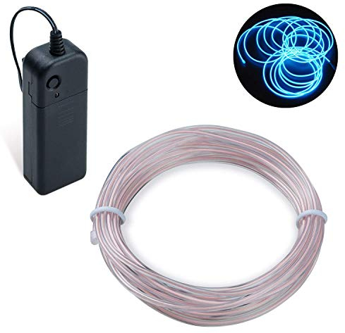 COVVY EL Wire LED Neon Flessibile Elettroluminescente Filo EL Fili Super Luminoso Stroboscopico Controllo di o Abito Cosplay Festa Halloween Natale Party Carnevale Decorazione (Blu ghiacciato, 3M)