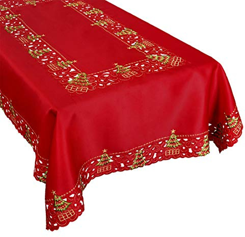 Grelucgo Embroidered Christmas Holiday Holly Tree Tablecloth (57 × 101 Inches Rectangular Tablecloth)