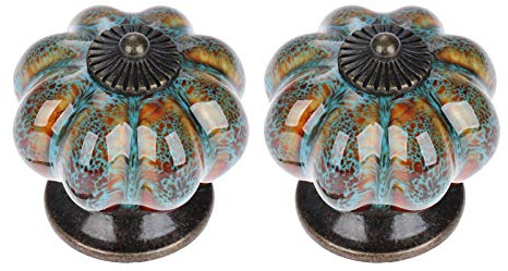 Mgoodoo Keramische Türknäufe Antique Kürbisgriffe für Schrank Kleiderschrank Schubladen Küchenmöbel Griffe Pullis (2 Stück, Leopardenblau)