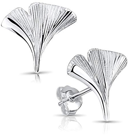 Gingko Ohrstecker Silber 925 Damen - Ohrringe Gingkoblatt SO-392 | Silberohrringe 13 x 12mm aus hautfreundlichem 925 Sterling Silber rhodiniert oder vergoldet von MATERIA by Matthias Wagner