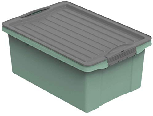Rotho Compact Aufbewahrungsbox 13l mit Deckel, Kunststoff (PP recycelt) BPA-frei, grün/anthrazit, A4/13l (39.5 x 27.5 x 18.0 cm)