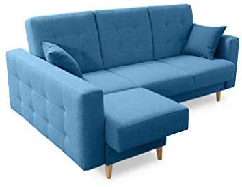 Robin Inspire Hilton Ecksofa mit Schlaffunktion Bettkasten 2 Kissen Sofa L-Form Schlafsofa Freistehende Eckcouch Schlafcouch Wohnzimmermöbel Wohnlandschaft Blau