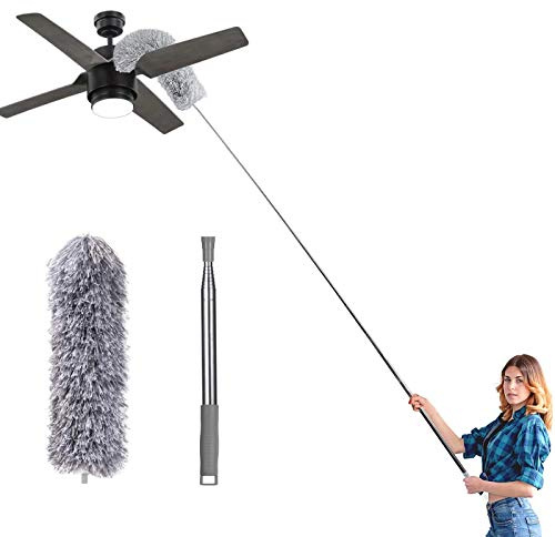 Plumero de plumas de microfibra para limpieza, plumero telescópico de 100 pulgadas, plumero plegable y lavable para telarañas limpias, ventilador de techo, persianas altas, muebles, coches