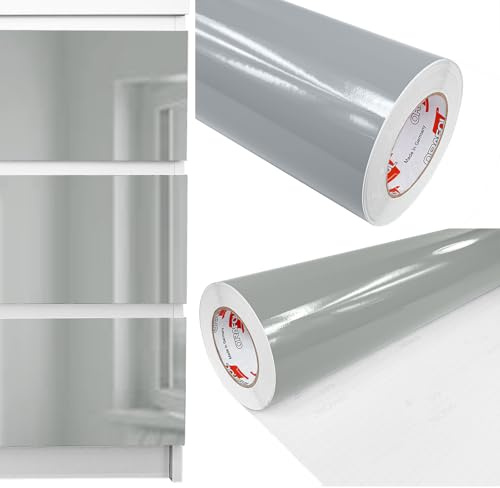 Möbelfolie selbstklebend 100x500 cm | Einfarbig Klebefolie für Möbel | Klebefolie Möbel - einfache Anwendung, ideal für die Renovierung von Küche oder Bad | Möbelfolie | Grau Hochglanz