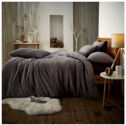 GC GAVENO CAVAILIA Teddy Fleece Duvet Cover King Size, Luxury Fluffy Bedding Set, Easy Care Fur Comforter Set, Charcoal