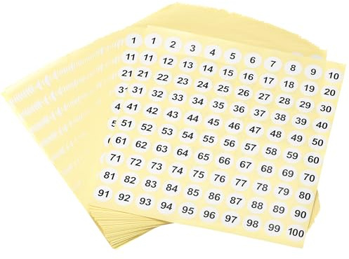 sourcing map 50 Blatt Runde Nummern Aufkleber Schwarz Wort/Weiß Hintergrund | Number 1-100, 15mm Dmr, Kupferplatten Papier