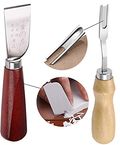 Zhioudz 2 Utensile per Bordi in Pelle Coltello Spelucchino in Pelle, Comprese 2 Taglie di Smussatore per Bordi in Pelle, Kit di Strumenti Artigianali in Pelle for DIY Leather Craft Tools(Ncheli)