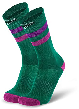 Splends Laufsocken Basic Stripes Grün Damen & Herren - lang bunte Laufen Triathlon Rennrad Socken - Geschenk für Vater Mama Papa Mann Freund Freundin Eltern 43-46 (42)