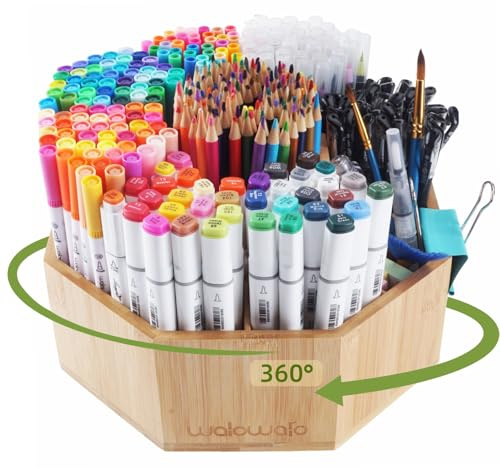 walowalo Organiseur rotatif en bambou pour fournitures artistiques - Peut contenir plus de 800 crayons, marqueurs, stylos pour bureau, école, salle de classe, papeterie (version plus grande)