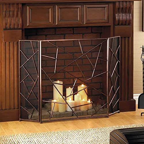 MMQGQ store Funkenschutz Antike Bronze-Metall-Kamin-Bildschirm, Schmiedeeisen 3 Paneele Falten Feuer Funken-Guard-Gitter, Indoor-Kamin-bildschirme, 53.05 × 33.4inch