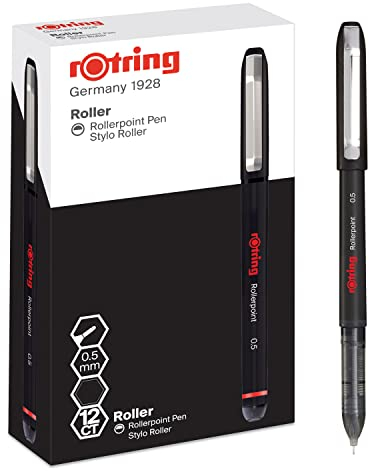rOtring Rollerball Pen | Needle Point (0.5 mm) Rollerpoint for Precise Writing | Black Ink | 12 Count