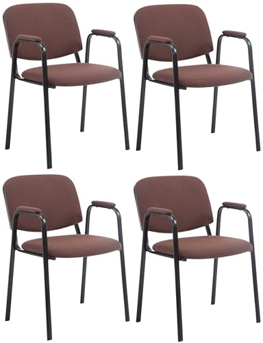 CLP Stapelstuhl 4er Set mit Armlehnen gepolstert Ken Pro, Konferenzstühle Stoffbezug stapelbar, Metallgestelle schwarz stabil bis 150 kg Farbe braun