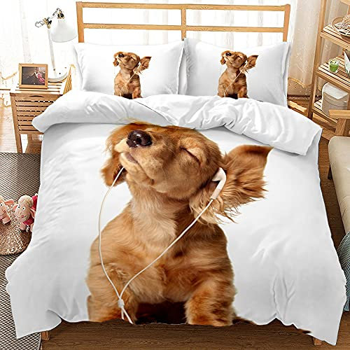ESAAH Niedliche Katze Und Hund Bettwaren-Sets, Mikrofaser-Bettbezug-Sets 3-teilig,Bettbezug Und Kissenbezug, Bettwaren-Sets Kinder (A3,135x200cm+80x80cmx1)