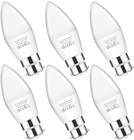 Bayonet Light Bulbs 60W Equivalent, B22 Candle LED Bulbs Warm White, 6Pack | 7W, 600LM, 3000K B22 LED Bulb for Chandeliers, Wall Lamps, Ceiling Fixtures