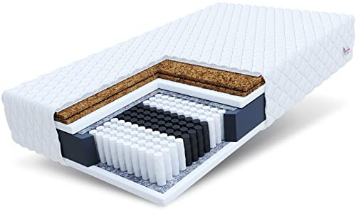 FDM MULTIHARD Multipocket-Taschenfederkernmatratze 180x200 cm Höhe 25 cm 7 Zonen Kokos Schafwolle-Füllung Härtegrad H4/H5 Waschbarer Bezug Öko-Tex Allergikergeeignet