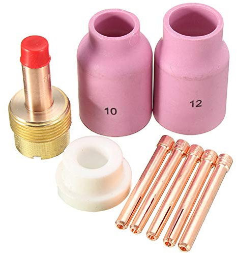 Wresetly 9-teiliges WIG-Schweißgerät, große lange Gaslinse und Aluminiumbecher für WP17, WP18, WP26, TIG Klemme Körper, Ersatzteile, Zubehör-Set