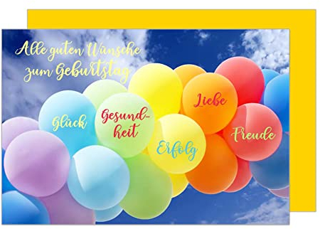 Edition Seidel Premium Geburtstagskarte mit Umschlag. Glückwunschkarte Grusskarte Billet Karte Happy Birthday Mann Frau Alle guten Wünsche Ballons Glück Freude Liebe (G3217 SW023)
