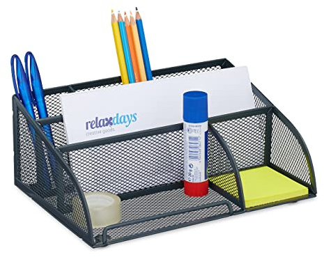 Relaxdays Schreibtisch Organizer, 5 Fächer, Mesh Design, Metall, HBT: 10,5x25,5x17 cm, Utensilienbox für Büro, anthrazit | HBT: 10,5x25,5x17 cm, Utensilienbox für Büro