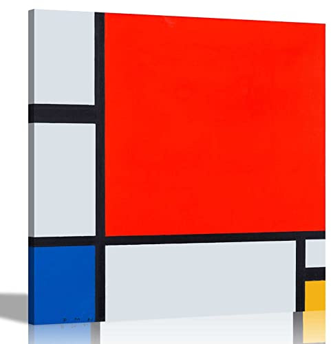 Composition avec impression sur toile rouge, bleu et jaune par Piet Mondrian - Décoration murale - Reproduction de peinture à l'huile - Images murales pour la maison, le bureau - 76 x 76 cm
