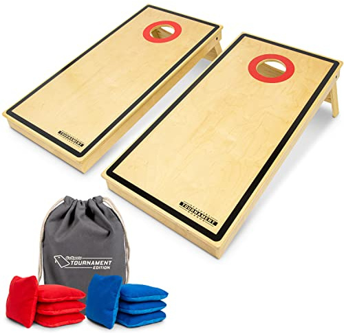 GoSports Tournament Edition regleringsspelset – 1,2 m x 0,6 m träbrädor med 8 dubbelsidiga (Slide and Stop) bönväskor