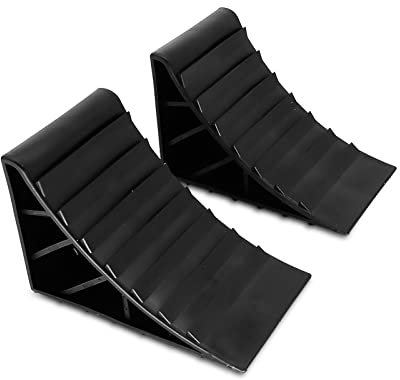 2X Anhänger Keile Radkeile Unterlegkeile Bremskeile Schwarz mit Halter Bremskeil Auto Keil KFZ Auto Wohnwagen