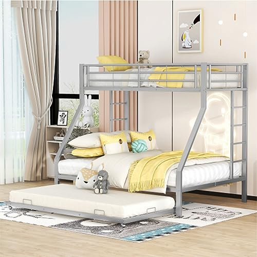 Tcewhhy Etagenbett, Metallbett mit ausziehbarem Bett,mit Leiter auf beiden Seiten, einfach zu montieren, 90(140) x200cm Kinderbett für Kinder Jugendliche Erwachsene (Silber)