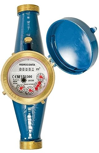 Contador para AGUA POTABLE 20mm de Chorro Único Esfera Seca - Certificado MID Europeo - Rosca entrada y salida 1 macho/Caudal máximo 5 m3/h