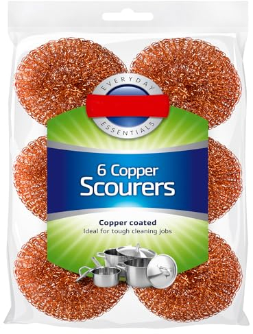 Zale Yardley Scourer Pack of 6, Scrubbing Scouring, Scrub Sponges, Washing Up Scourer Non Scratch Wire Scrub, Metal Scourer Wire Wool Sponge Scourer, Heavy Duty Cleaning Sponges (Copper)