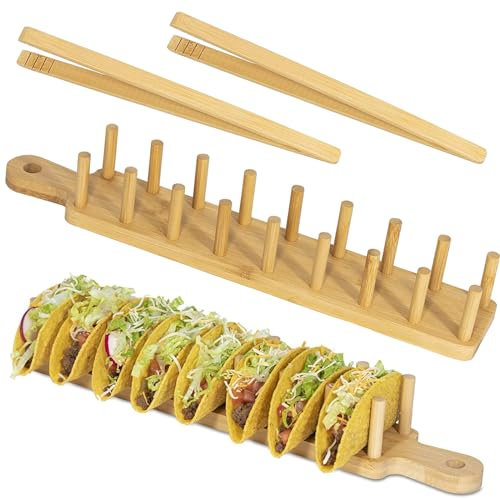 Fuikupe 2 Set Tacos-Ständer aus Holz Halterung für Taco-Ständer aus Bambus für bis zu 8 Tacos Halten Tacos, Sandwiches, Brot, Hot Dogs und Pfannkuchen Taco Halter
