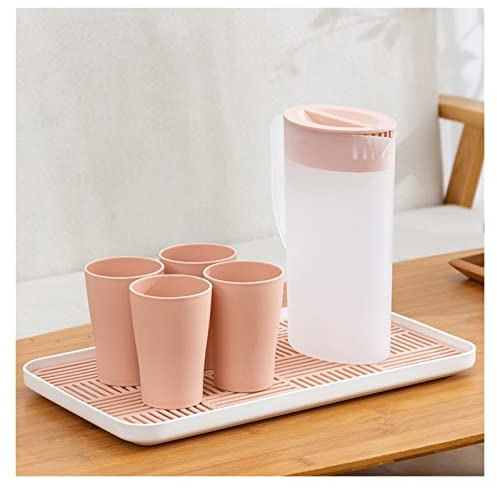 Brocche Plastica grande capacità acqua brocca casa fredda bottiglia di acqua fredda e tazza vassoio set di succo brocca di succo for succhi con manico comodo Caraffa(Color:Pink,Size:L)
