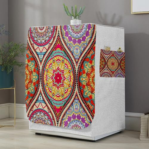 Highdi Housse de Protection pour Machine à Laver, Chargement Frontal Housse La Poussière avec Ouverture Frontale pour Linge Domestique (Ethnique,Capacité S 6~7.5KG)