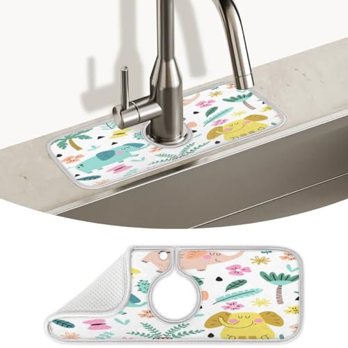 Spritzschutz für Küchenspüle, Elefant, Schmetterling, Kaktus, Küchenspüle, Wasserhahnmatte, super saugfähig, Mikrofaser, Abtropfmatte, Spritzschutz hinter dem Wasserhahn, Tropfenfänger für Küche,