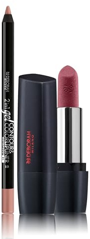 Deborah Milano -Set Makeup Rossetto Red Mat con Collagene e Acido Ialuronico, 17 First Kiss, 4.5gr e Matita Labbra 2 in 1 Gel Contour&Color, 01 Nude Rose, ad Alta Pigmentazione e Waterproof, 1.3gr