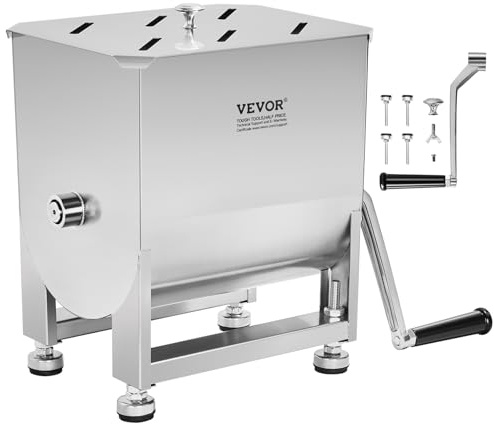 VEVOR Mélangeur à Viande Manuel, Équipement de Traitement de la Viande avec Cuve Fixe de 10 L, Machine à Mélanger pour Chair à Saucisse en Inox, Capacité de Mélange Max. 6,8 kg, pour Bœuf Haché