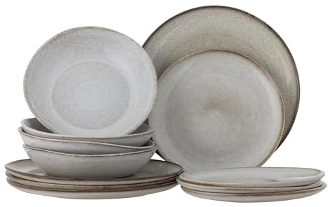 Bloomingville Sandrine Geschirrset, Natur, Steingut, T:T28,5x/T:T22xH2/B:T22xH5cm,5, Set mit 4x3 Stück, 450 ml