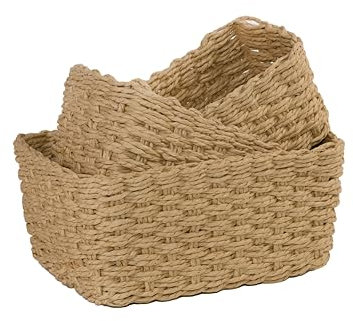 Wickerfield Woven Storage Basket 3 Sizes Paper Rope Basket Bathroom Cupboard Drawer Closet Shelf Organizer (Beige)