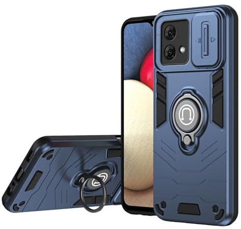 ILING Funda para Motorola Moto G84 5G, Ultradelgado Mate Antigolpes Dura PC Armadura Carcasa, Silicona TPU Bumper Cubierta con Anillo Soporte y Tapa Cámara Deslizante (Azul)