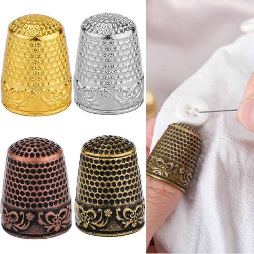 Adjustable Sewing Thimbles Set - 4-Piece Metal & Rubber Finger Protectors Thimbles for Sewing for Sewing, Quilting, Needlework, and Crafting, Comfortable