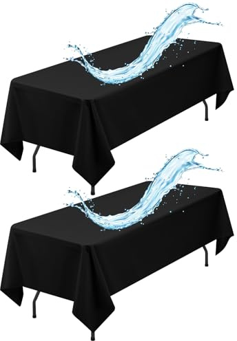 2 Stück Tischdecke Schwarz, 153 x 260 cm Tischdecken, Wasserabweisend Polyester Schwarze Tischdecke für Rechteckige Tische, Wasserabweisend Rechteckige Tischdecke für Party, Hochzeit, Essen