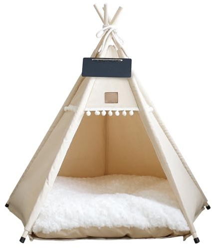 Haustierzelt, Hunde und Katze Tipee tragbare Haustier Tipee Zelte mit Kissen und kleine Tafel 20 Zoll hohe waschbare Hundehaus Welpe Süßes Bett für Haustiere unter 7 kg