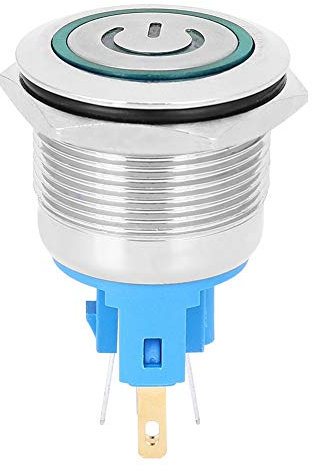 TOOLSGO 2 Pezzi 22mm 6 Pin Momentaneo Interruttore a Pulsante in Acciaio Inossidabile LED Interruttore Autoripristinante con Segnale AC 220 V per Applicazioni Industriali Fai da (Green)