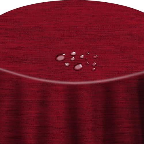 Wachstuch Wachstischdecke mit Overlock Naht Leinen Prägung Rot Rund 100 x 100 cm abwischbare Tischdecke, wasserabweisend