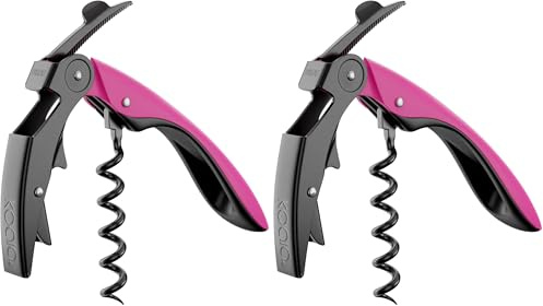 Koala Spain Sacacorchos High Tech de Dos Tiempos, Pestaña Automática Patentada, Color Rosa (Paquete de 2)