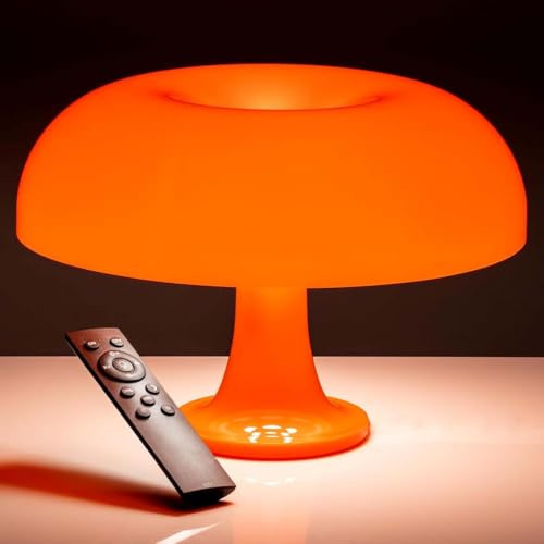 Orange Mushroom Table Lamp, Rechargeable Table Torch with Wireless Remote Control, Dimmable Touch Desk Lamp with Timer