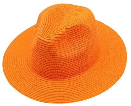 Generisch Panamahut Sonnenhut Damen Herren Strohhut Frauen UV Schutz Mit Breite Krempe Faltbar Hut Urlaub Meer Strand Landschaft Leicht (DE/NL/SE/PL, Alphanumerisch, Einheitsgröße, Orange)